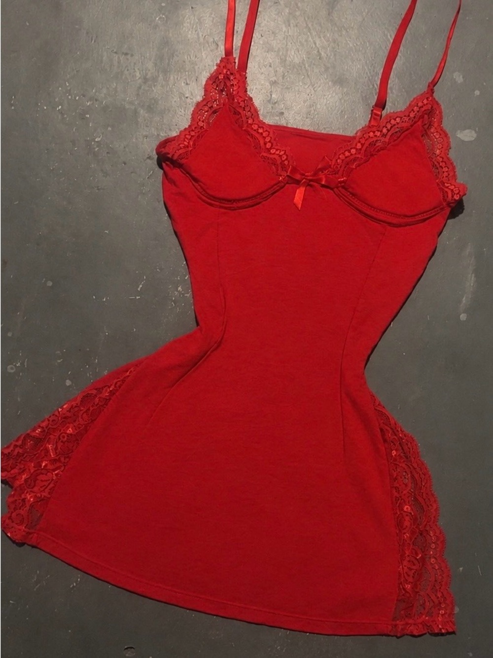 Red Lace-Trim Slip Dress